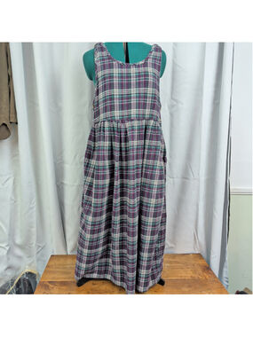 Vintage Sleeveless Plaid Cotton Flannel Maxi Dress Medium